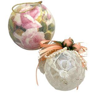Vintage-Inspired Christmas Ornaments Floral Lace Pearl Lot of 2